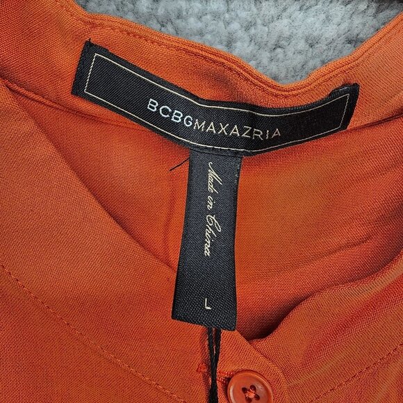 BCBGMaxAzria Jennan Large Silk Pomegranate Orange Sleeveless Button Up Blouse - Picture 2 of 12